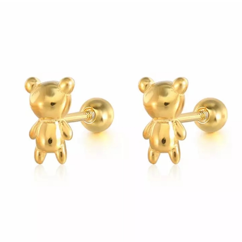 925 Sterling Silver Yellow Gold Teddy Bear Pair
